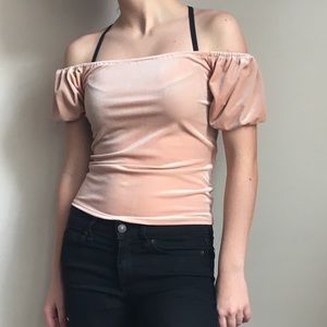 Off the shoulder pink velvet top